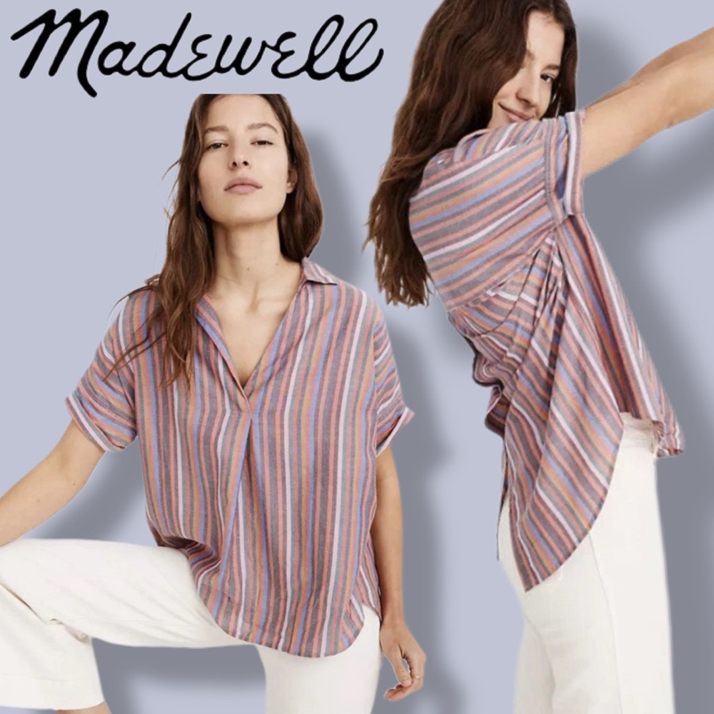 Madewell Courier Button-Back Shirt Rainbow Stripe Size Small EUC